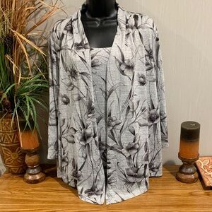 Alfred Dunner Gray Floral Cardigan Sweater